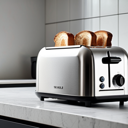 Home 4 A minimalist kitchen featuring a sleek stainless steel toaster on a clean countertop, emphasizing the toaster's design as a key element in the kitchen's aesthetic.