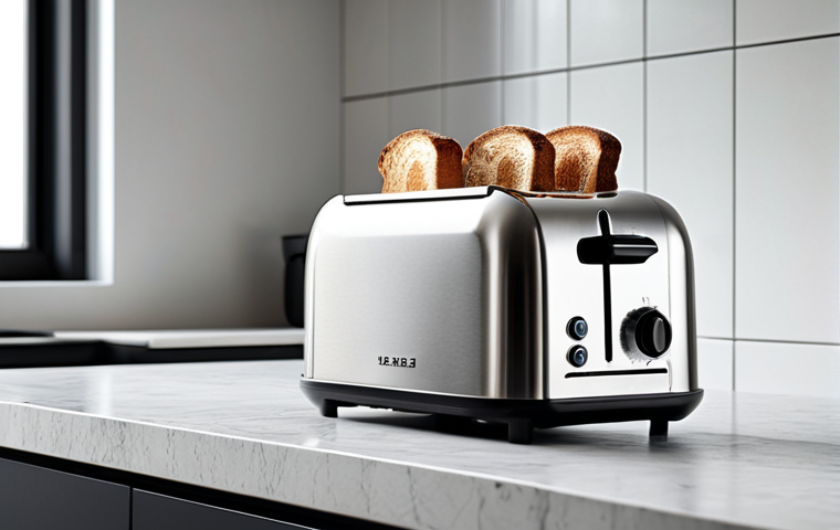 A minimalist kitchen featuring a sleek stainless steel toaster on a clean countertop, emphasizing the toaster's design as a key element in the kitchen's aesthetic.